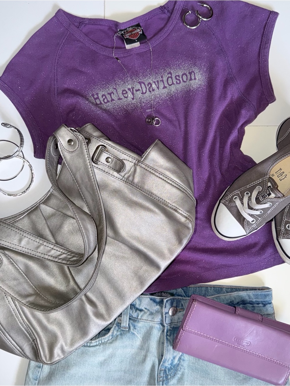 Harley-Davidson sparkly Purple Short Sleeve Logo Tee